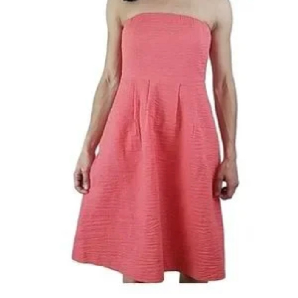 Vintage I Crew Strapless Coral Midi Dress Y2K cotton size 6